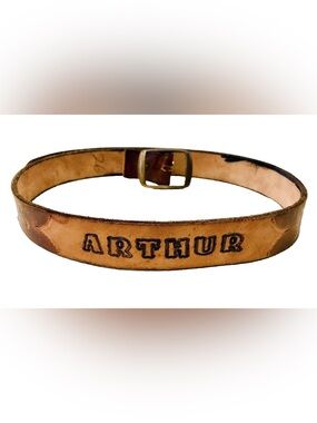 Vintage 1980’s Horses Leather Belt Youth 31” Name Arthur Hand Tooled Cowboy